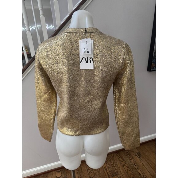 Zara Gold Cardigan Sweater with Cropped Fit - Picture 6 of 7